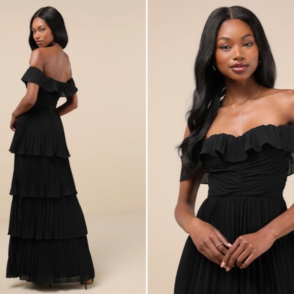 LULUS Sexy Prom Wedding Bridesmaid Tiered Ruffles Flowy Elegant Maxi Dress - Picture 7 of 7